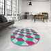 Round Patterned Sky Blue Novelty Rug in a Office, pat862