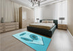 Patterned Dark Turquoise Green Rug in a Bedroom, pat863lblu