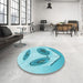 Round Patterned Dark Turquoise Green Rug in a Office, pat863lblu