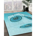 Patterned Dark Turquoise Green Rug in Family Room, pat863lblu