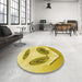 Round Patterned Bold Yellow Rug in a Office, pat863yw