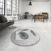 Round Machine Washable Transitional Platinum Gray Rug in a Office, wshpat863