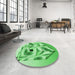 Round Patterned Green Rug in a Office, pat864grn