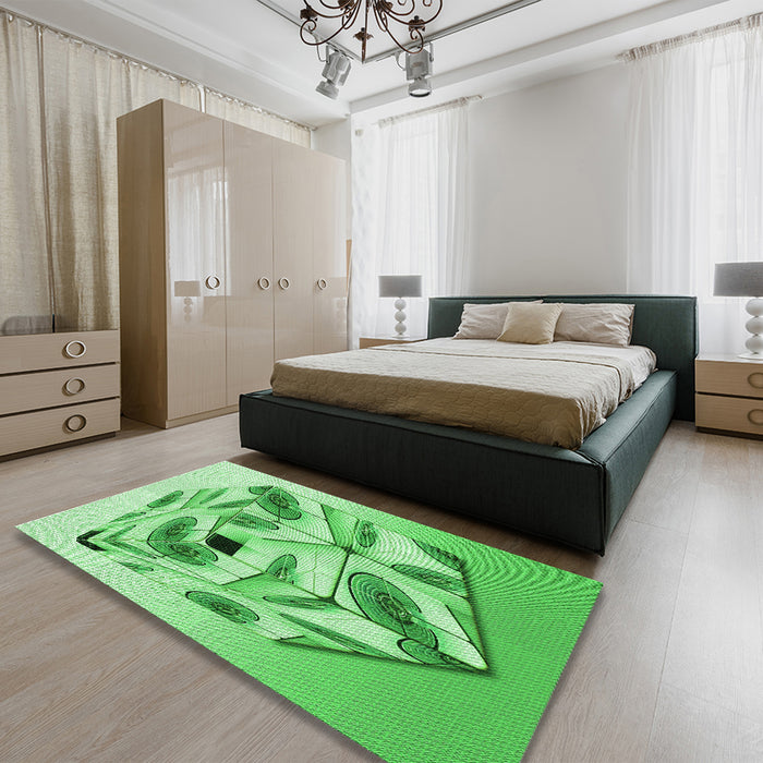 Patterned Green Rug in a Bedroom, pat864grn