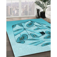 Patterned Dark Turquoise Green Rug, pat864lblu