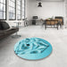 Round Patterned Dark Turquoise Green Rug in a Office, pat864lblu