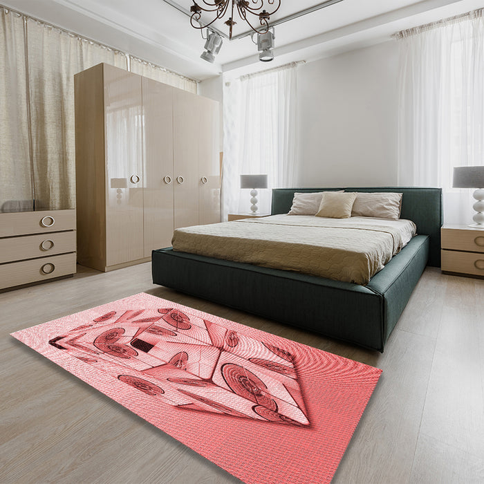 Patterned Red Rug in a Bedroom, pat864rd