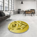 Round Patterned Bold Yellow Rug in a Office, pat864yw