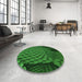 Round Patterned Deep Emerald Green Rug in a Office, pat865grn