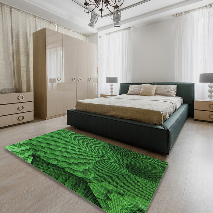 Patterned Deep Emerald Green Rug in a Bedroom, pat865grn