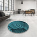 Round Patterned Dark Turquoise Green Rug in a Office, pat865lblu