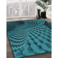 Patterned Dark Turquoise Green Rug, pat865lblu