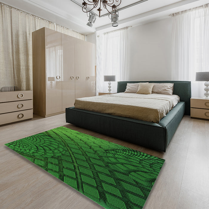 Patterned Deep Emerald Green Rug in a Bedroom, pat866grn