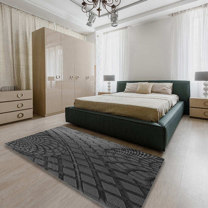 Patterned Charcoal Black Rug in a Bedroom, pat866gry