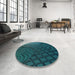Round Patterned Deep Teal Green Rug in a Office, pat866lblu