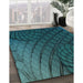 Patterned Deep Teal Green Rug in Family Room, pat866lblu