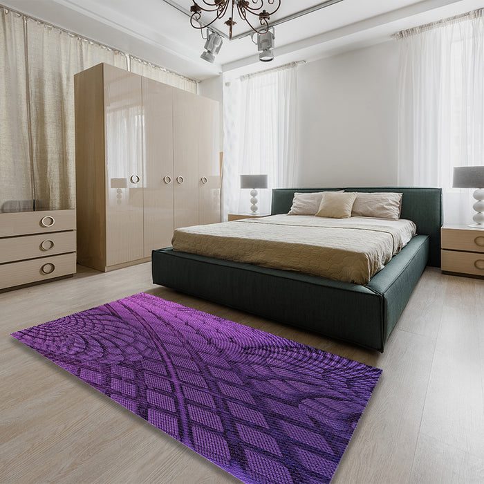Patterned Dark Orchid Purple Rug in a Bedroom, pat866pur