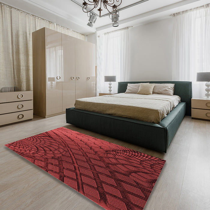 Patterned Crimson Red Rug in a Bedroom, pat866rd