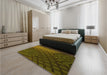 Patterned Dark Yellow Green Rug in a Bedroom, pat866yw