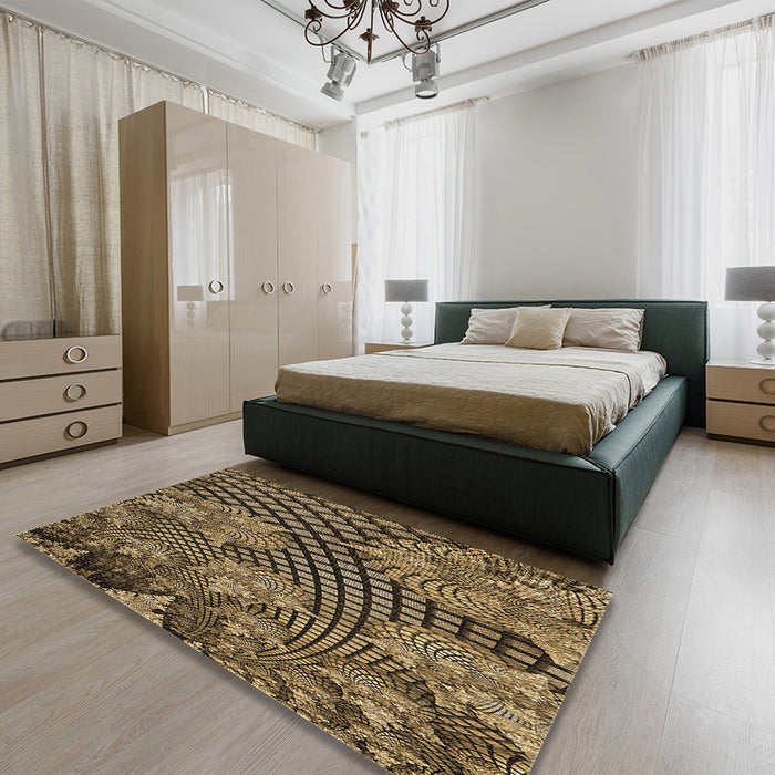 Patterned Bronze Brown Rug in a Bedroom, pat867brn