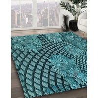 Patterned Medium Teal Green Rug, pat867lblu