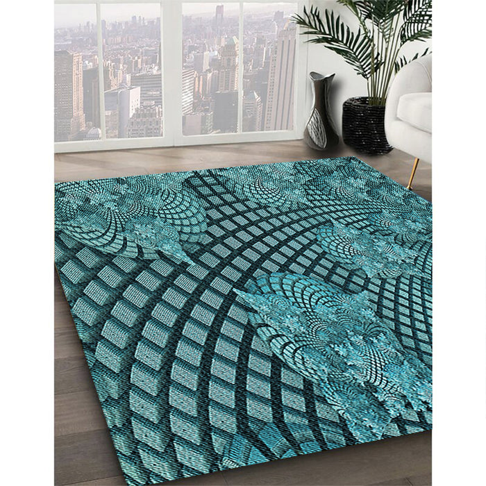 Patterned Medium Teal Green Rug in Family Room, pat867lblu