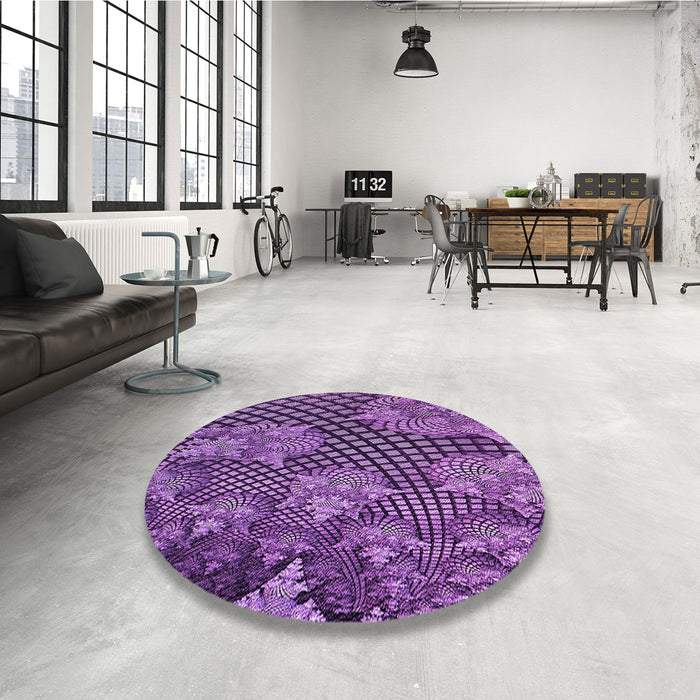Round Patterned Purple Rug in a Office, pat867pur