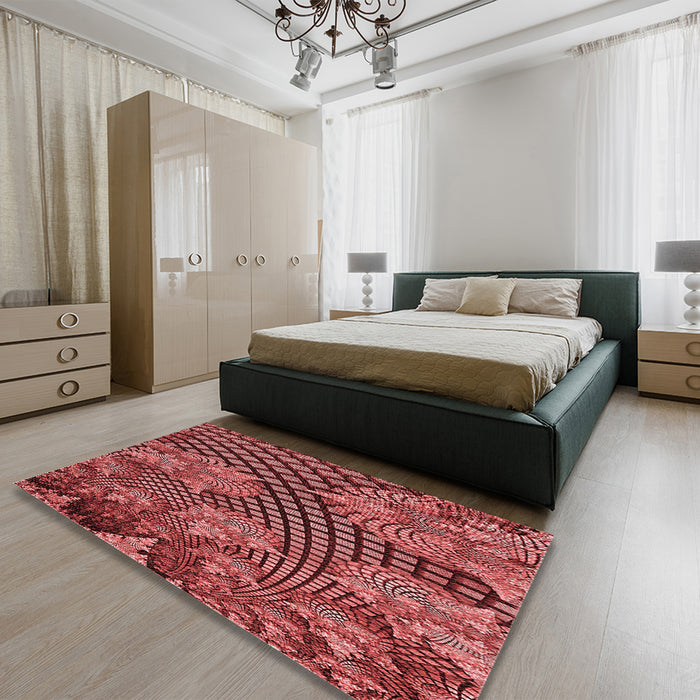 Patterned Cranberry Red Rug in a Bedroom, pat867rd