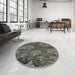 Round Machine Washable Transitional Charcoal Black Rug in a Office, wshpat867