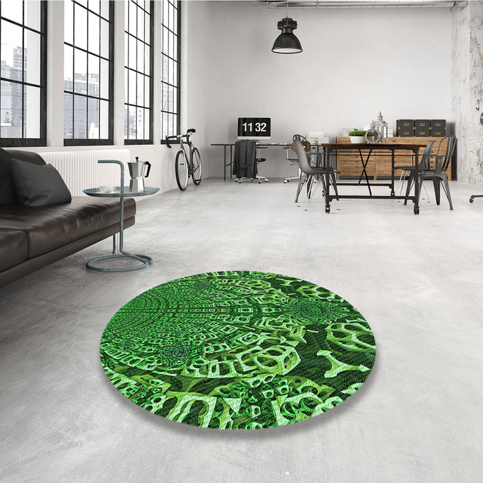 Round Patterned Deep Emerald Green Rug in a Office, pat868grn
