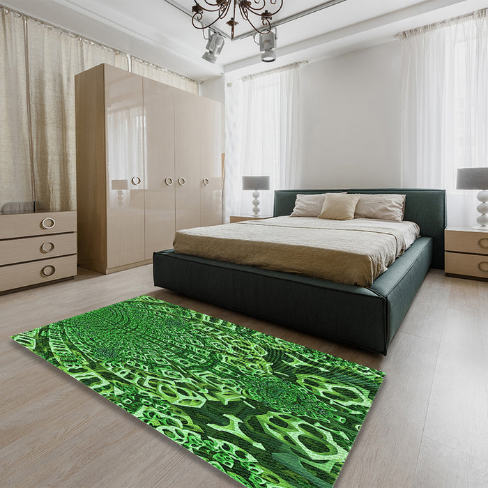 Patterned Deep Emerald Green Rug in a Bedroom, pat868grn