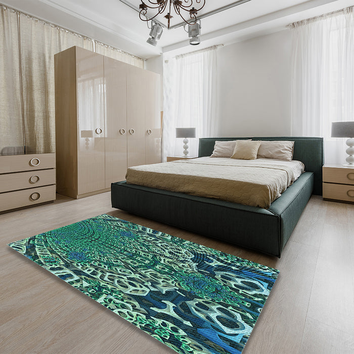 Patterned Mint Green Rug in a Bedroom, pat868lblu