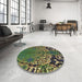 Round Machine Washable Transitional Charcoal Black Rug in a Office, wshpat868