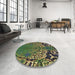 Round Patterned Charcoal Black Novelty Rug in a Office, pat868