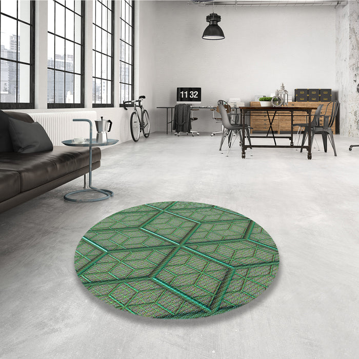 Round Patterned Dark Olive Green Rug in a Office, pat869lblu