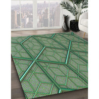 Patterned Dark Olive Green Rug, pat869lblu