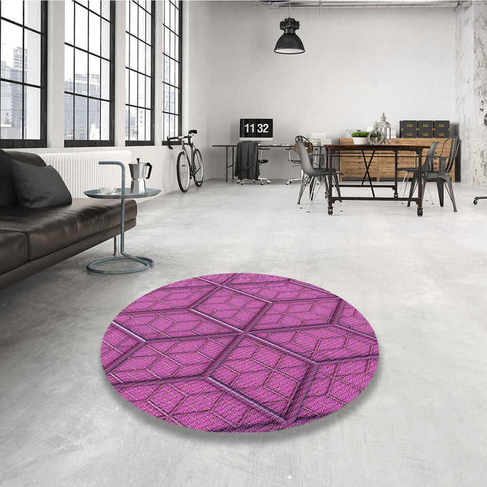 Round Patterned Medium Violet Red Pink Rug in a Office, pat869pur