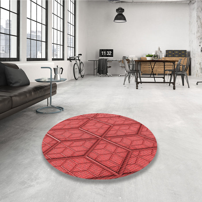 Round Patterned Red Rug in a Office, pat869rd
