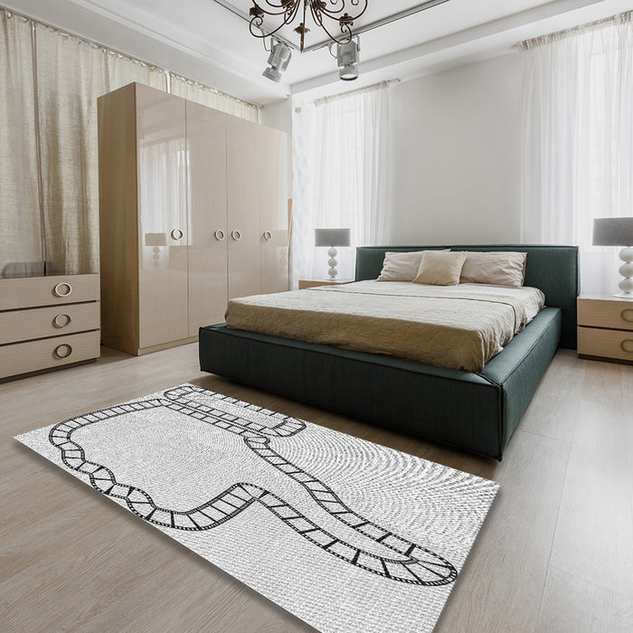 Patterned Off-White Novelty Rug in a Bedroom, pat86