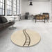 Round Patterned Moccasin Beige Rug in a Office, pat87brn