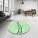 Round Patterned Mint Green Rug in a Office, pat87grn