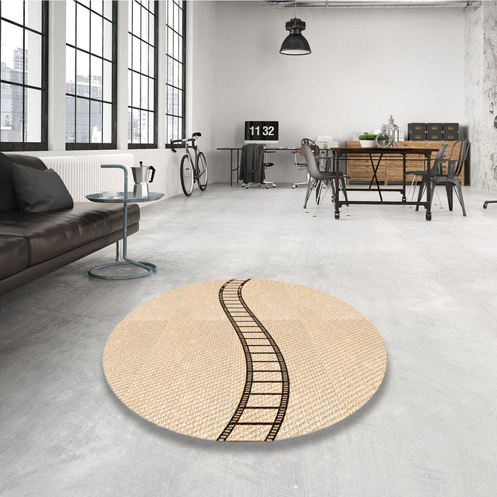 Round Patterned Moccasin Beige Rug in a Office, pat87org