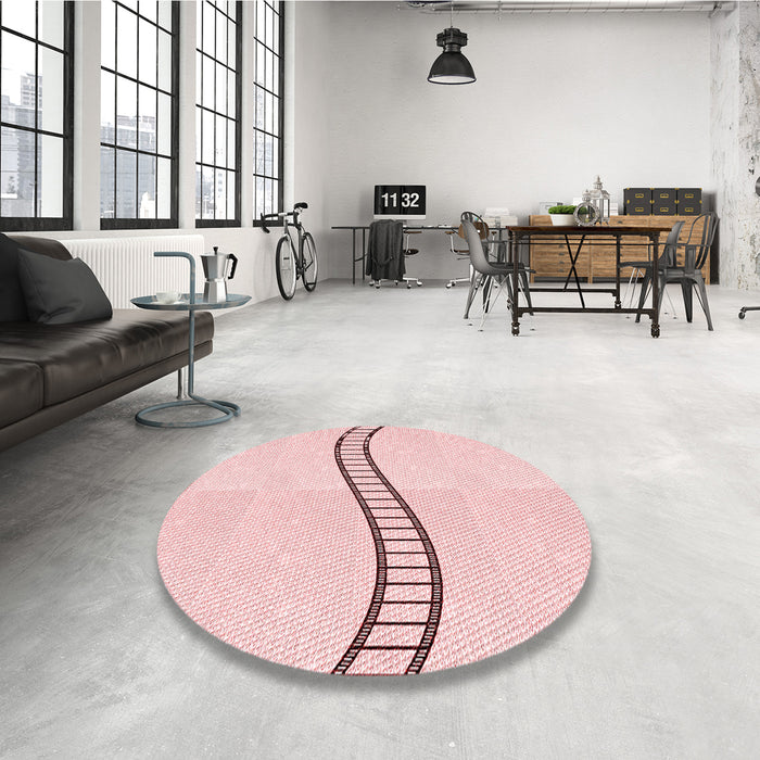 Round Patterned Light Coral Pink Rug in a Office, pat87rd