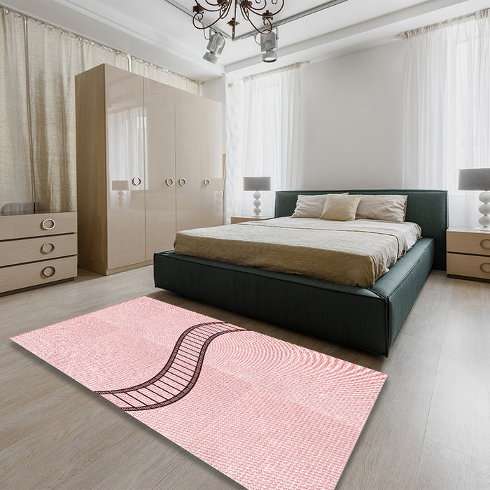 Patterned Light Coral Pink Rug in a Bedroom, pat87rd