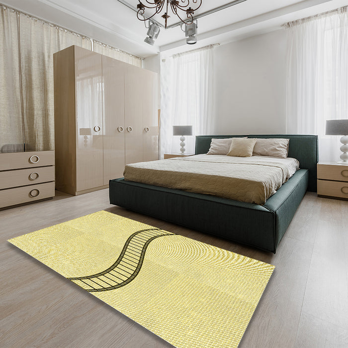 Patterned Yellow Rug in a Bedroom, pat87yw