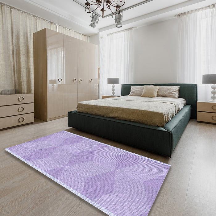 Patterned Purple Mimosa Purple Rug in a Bedroom, pat870blu