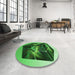 Round Patterned Deep Emerald Green Rug in a Office, pat871grn