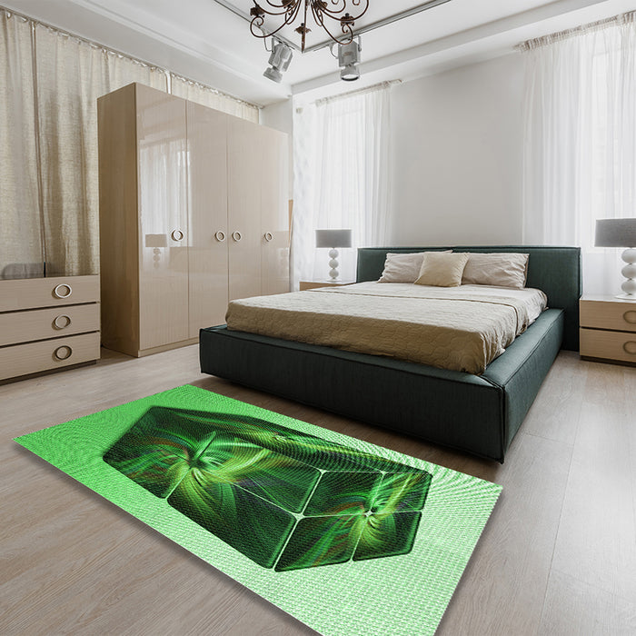 Patterned Deep Emerald Green Rug in a Bedroom, pat871grn