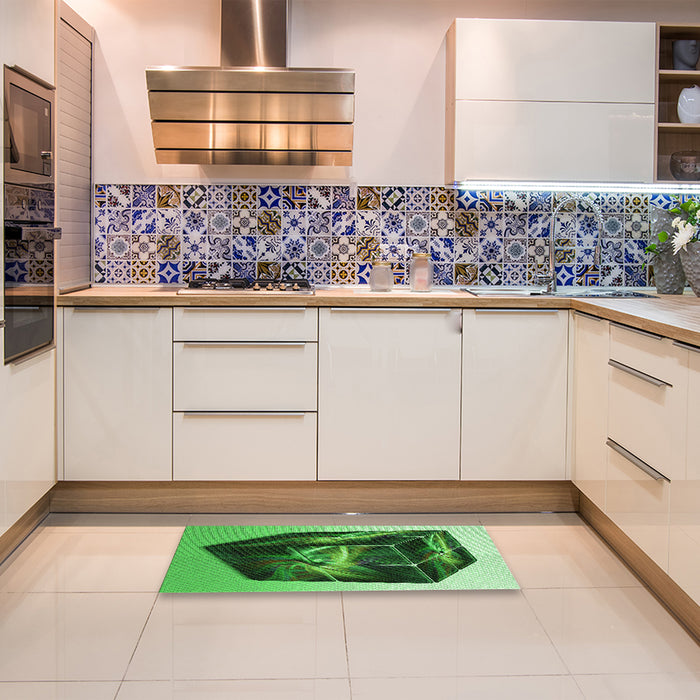 Patterned Deep Emerald Green Rug in a Kitchen, pat871grn