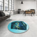 Round Patterned Diamond Blue Rug in a Office, pat871lblu